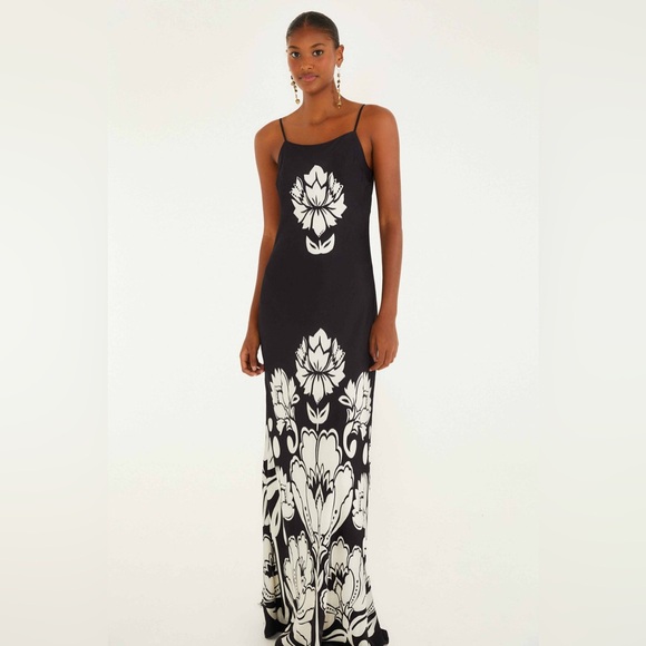 FARM Rio Dresses & Skirts - Farm Rio: Black & White Floral Arabesque Slip Lenzing Viscose Maxi Dress